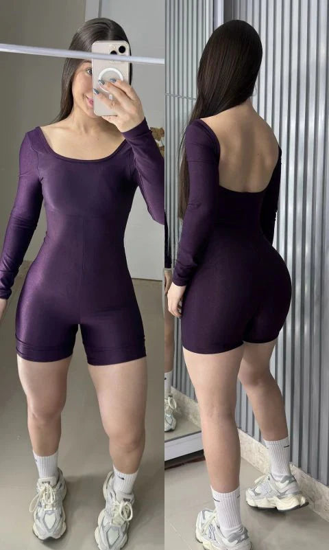 Macaquinho Shine manga longa poliamida aveludado