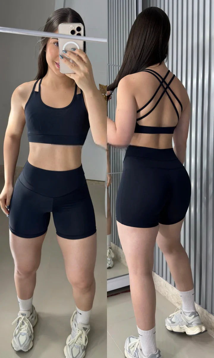 Conjunto Estrelar de short poliamida premium costas cruzadas